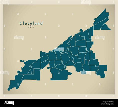 Modern City Map Cleveland Ohio City Of The Usa With Neighborhoods And Titles Outline Map Stock