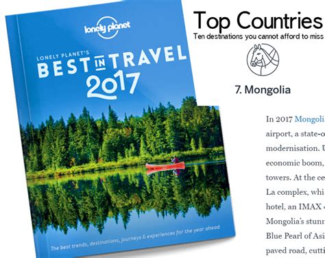 Mongolia Ranked The One Of Best Travel Countries In 2017 By Lonely Planet Guide