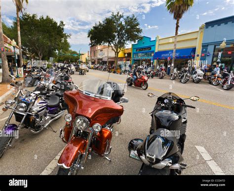 Motorcycles Parked On Main Street During The Thunder By The Bay