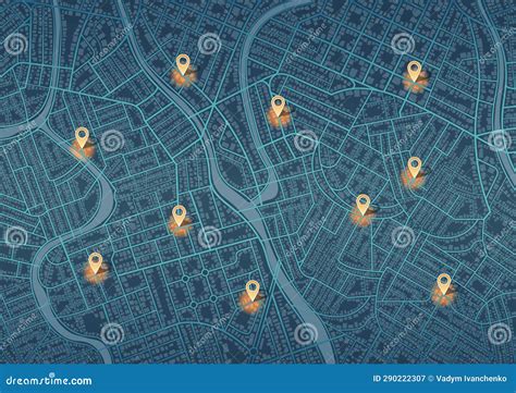 Multiple Destinations Map City With Gps Pins Alternative Way With Location System Urban Map