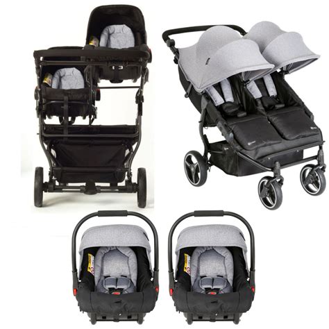 My Child Easy Twin Double Stroller Travel System 2 Car Seats Grey