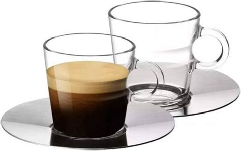 Nespresso View Collection Set Of 2 Espresso Glass Cups And Saucers 80 Ml Amazon Co Uk