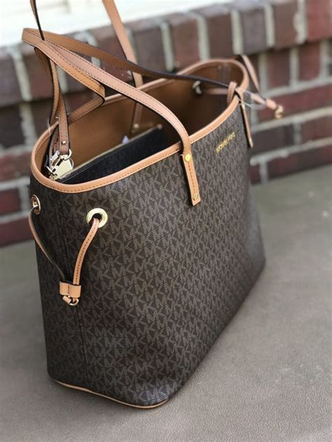 New Michael Kors Jet Set Travel Large Tote Brown Mk Signature Ligh