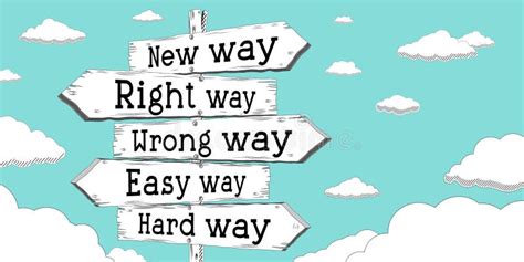 New Way Right Way Wrong Way Easy Way Hard Way Outline Signpost