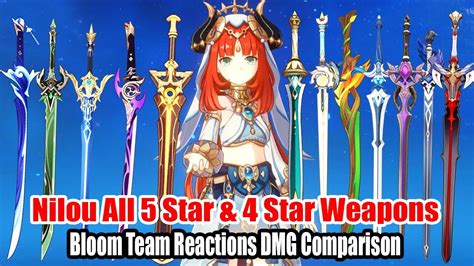 Nilou C0 5 Star 4 Star Weapons Bloom Team Reactions Dmg Comparison