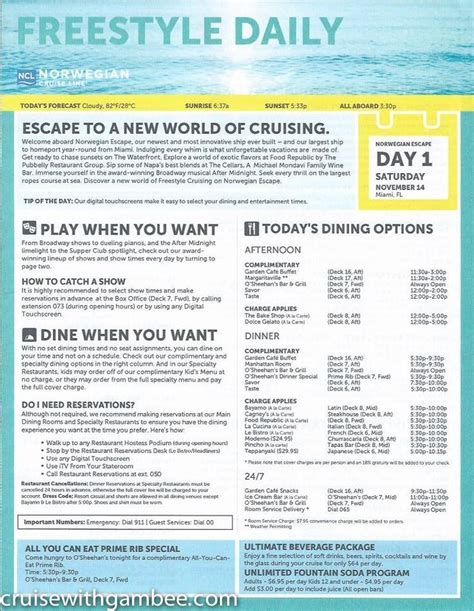 Norwegian Escape Daily Activity Plan Norwegian Escape Norwegian