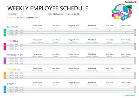 Numbers Employee Schedule Template