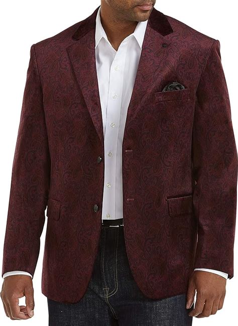 Oak Hill By Dxl Big And Tall Paisley Velvet Sport Coat Burgundy 2Xl