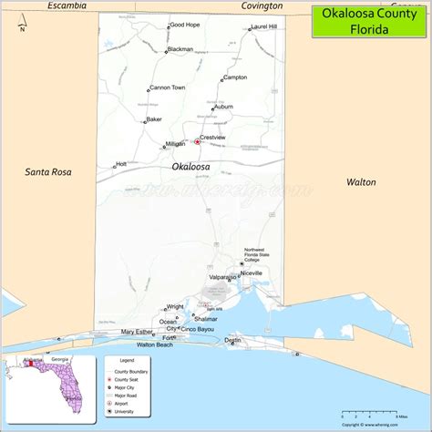 Okaloosa County Map Florida Usa Check Major Cities Amp Towns County Facts Amp Location