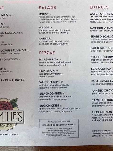 Online Menu Of Camilles Restaurant Destin Florida 32541 Zmenu