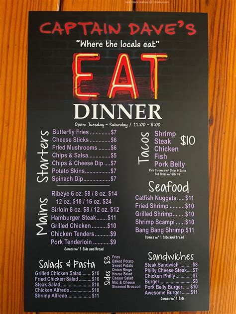 Online Menu Of Captain Daves Restaurant Moulton Alabama 35650 Zmenu