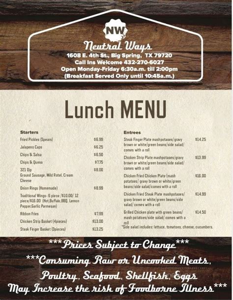 Online Menu Of Neutral Ways Big Spring Tx