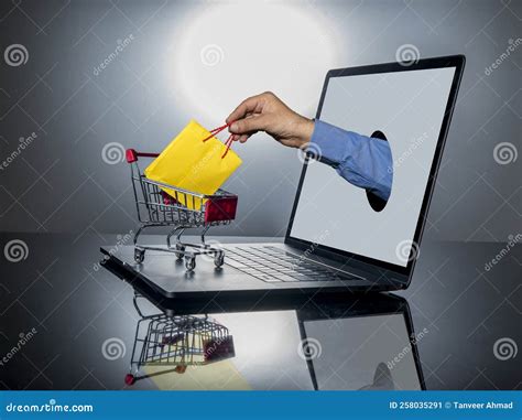 Online Shopping Made Easy Experience With Hand Delivering Bag To Cart Concept Stock Image