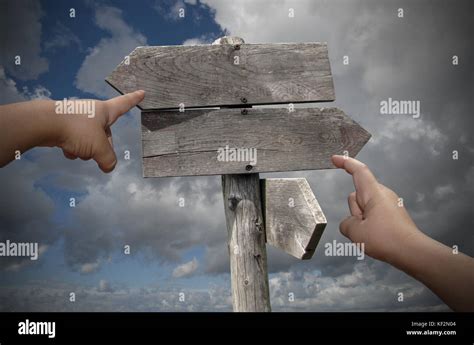 Options Travel Destinations Signs Arrows And Hands Stock Photo Alamy