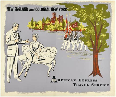 Original Vintage Poster American Express Travel Service New England