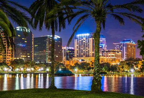 Orlando Florida Skyline Lake Eola Cityscape Skyscrapers Reflections Water Night Megan Amp 39 S