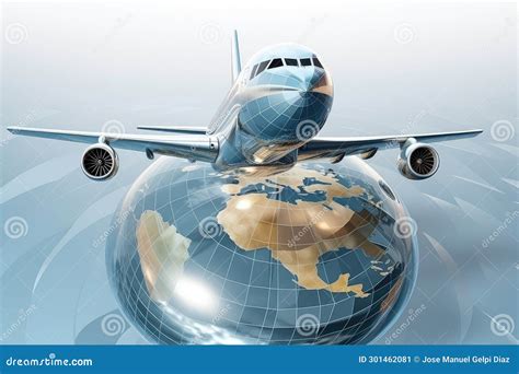 Passenger Airplane Traveling Around The World Travel Concept