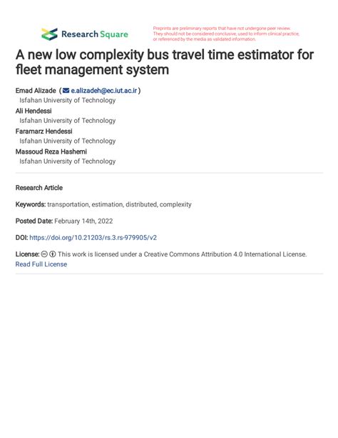 Pdf A New Low Complexity Bus Travel Time Estimator For Fleet