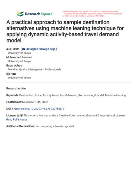 Pdf A Practical Approach To Sample Destination Alternatives Using Machine Leaning Technique