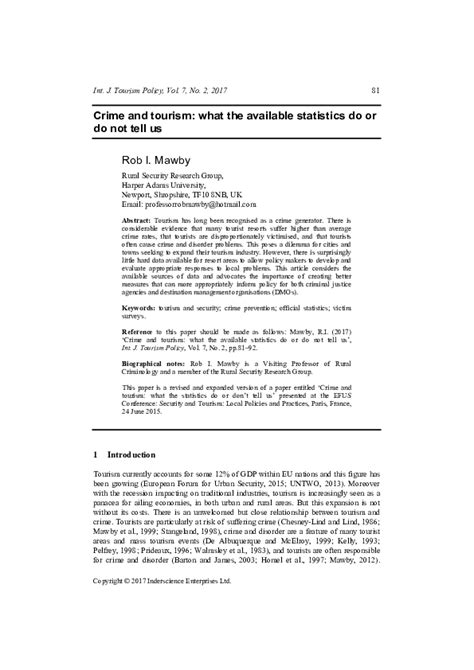 Pdf Crime And Tourism What The Available Statistics Do Or Do Not Tell Us