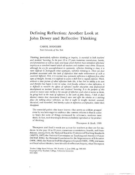 Pdf Defining Reflection Another Look At John Dewey And Reflective