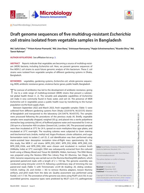 Pdf Draft Genome Sequences Of Five Multidrug Resistant Escherichia