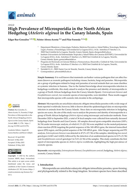 Pdf High Prevalence Of Microsporidia In The North African Hedgehog