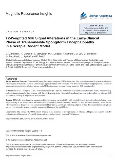 Pdf T2 Weighted Mri Signal Alterations In The Early Clinical Phase Of