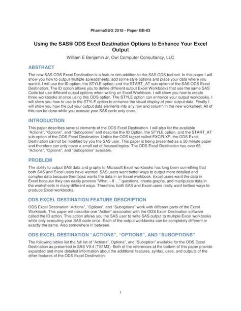 Pdf Using The Sas Ods Excel Destination Options To Enhance