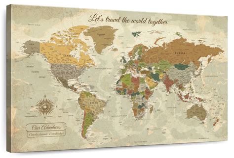 Personalized Travel Together I Push Pin World Map Wall Art Digital Art