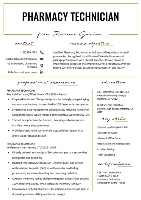 Pharmacy Technician Resume Sample Amp Tips Resumecompanion