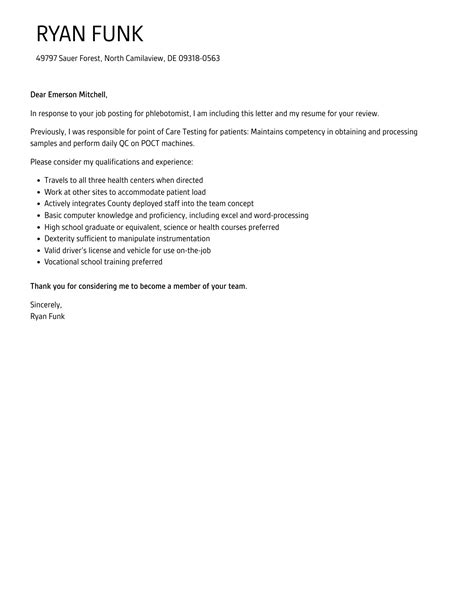 Phlebotomist Cover Letter Velvet Jobs