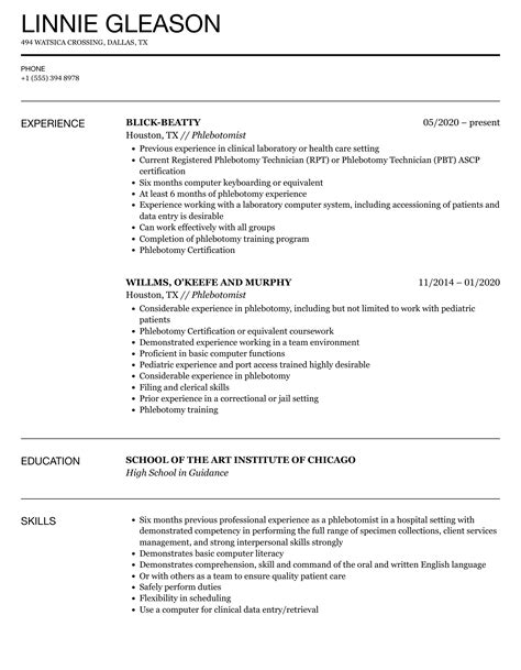 Phlebotomist Resume Samples Velvet Jobs