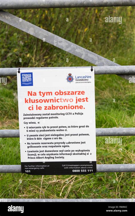 Polish Language Warning Sign Near The River Ribble Near Preston