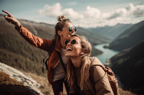 Premium Ai Image Two Friends Enjoying Adventure Travel Exploring The World And Each Other