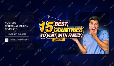 Premium Psd 15 Best Countries To Visit With Family Youtube Thumbnail Design Youtube Cover Design