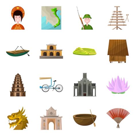 Premium Vector Country Vietnam Cartoon Elements Set Elements