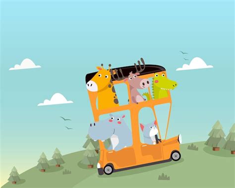 Premium Vector Cute Animals Traveling By Bus