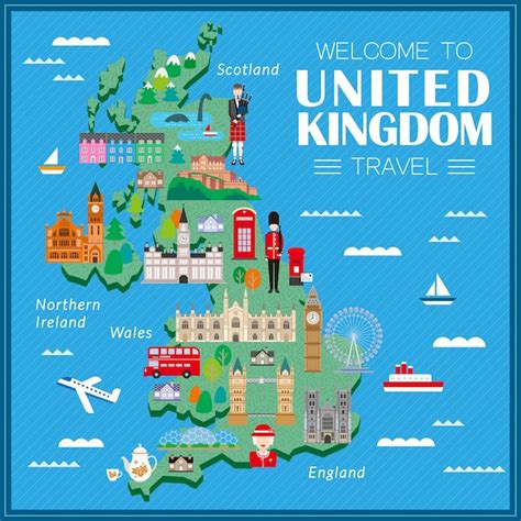 Premium Vector Lovely United Kingdom Travel Map With Attractions