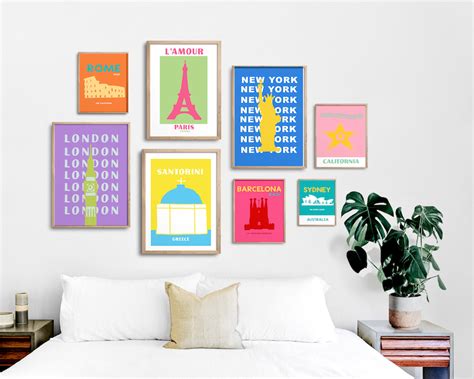 Preppy Poster Set Travel Poster Set Of 8 Maximalist Decor Etsy Canada