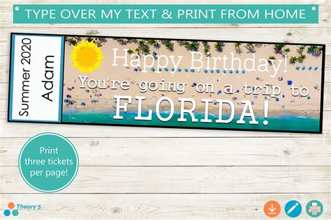 Printable Surprise Tickets To Florida Adobe Editable Pdf Etsy Custom Tickets Florida