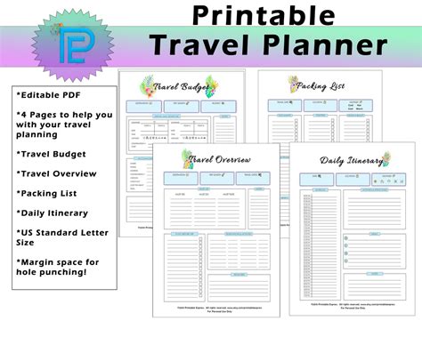 Printable Travel Planner Trip Planner Editable Instant Download