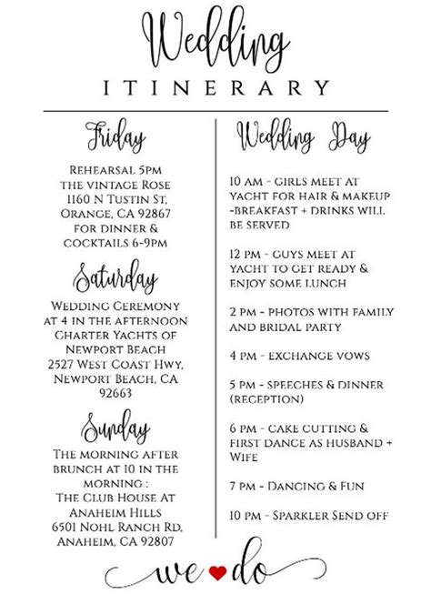 Printable Wedding Itinerary Template Wedding Weekend Itinerary Wedding Timeline Destination