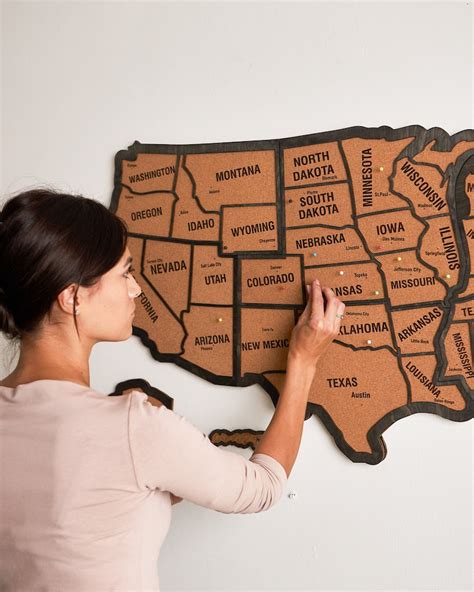 Push Pin Usa Map Wooden Wall Apartment Decor Wood Map Of United