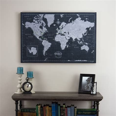 Push Pin World Map Pin Board Poster Modern Slate Push Pin World