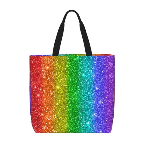 Qekee Glitter Rainbow Tote Bag For Women Travel Bag With Inner Pockets