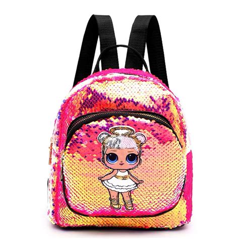 Qjuhung Cute Travel Backpacks Women Kids Sequin Girl Print School Knapsack Purple Walmart Com