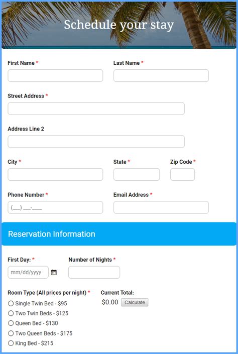 Reservation Scheduling Form Templates Formsite