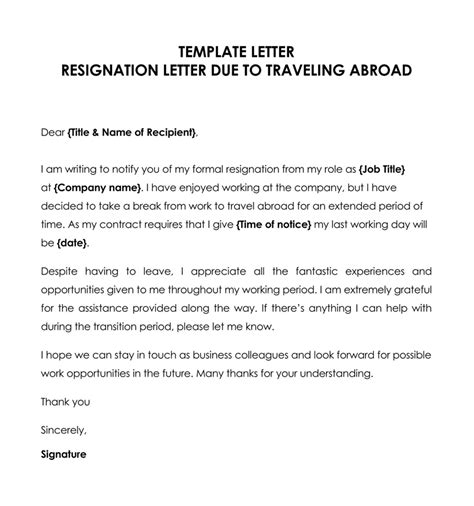 Resignation Letter Due To Migration Abroad Sample Resignation Letter