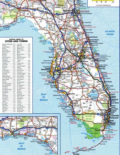 Road Map Of Florida With Distances Between Cities Highway Freeway Free